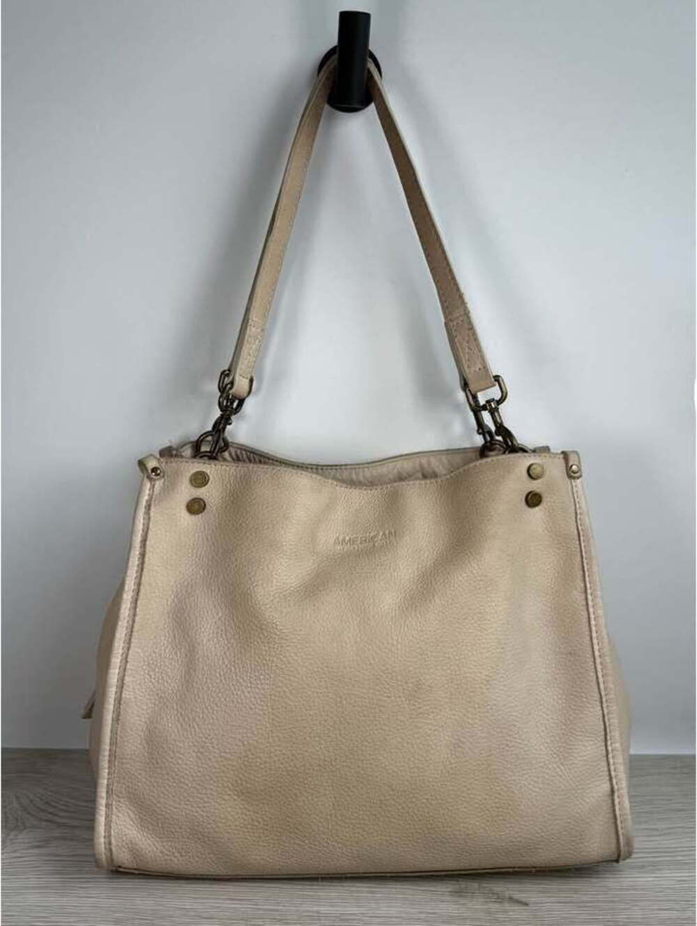 AMERICAN LEATHER CO Lenox Triple Entry Satchel Handbag Stone pebbled leather sof